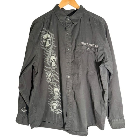 Harley-Davidson Other - Harley Davidson Y2K Men's Long Sleeve Skulls Button Down Shirt Black XL Biker